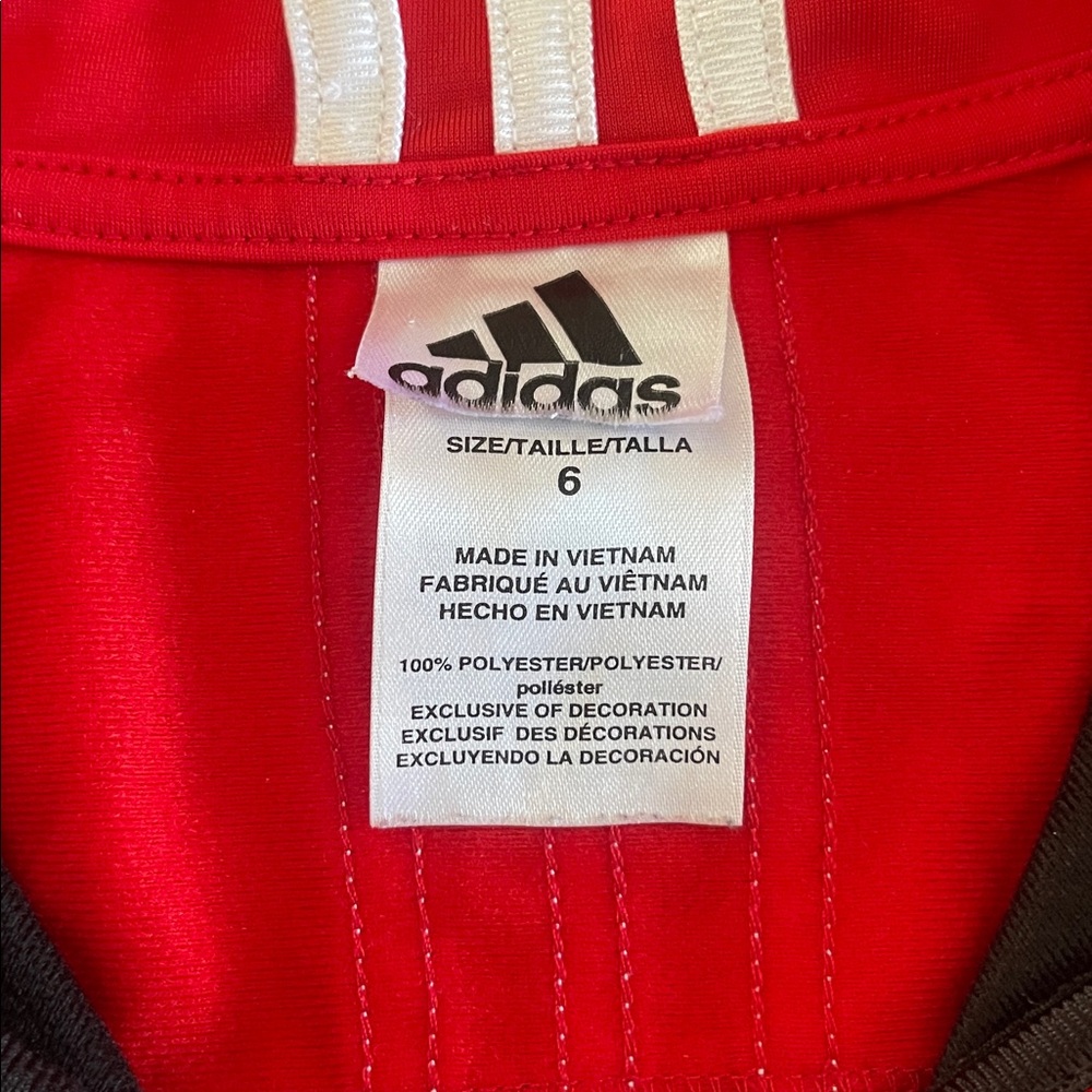 Adidas Full Zip-Up Track Jacket - black/red/white- size 6 - Picture 4 of 4